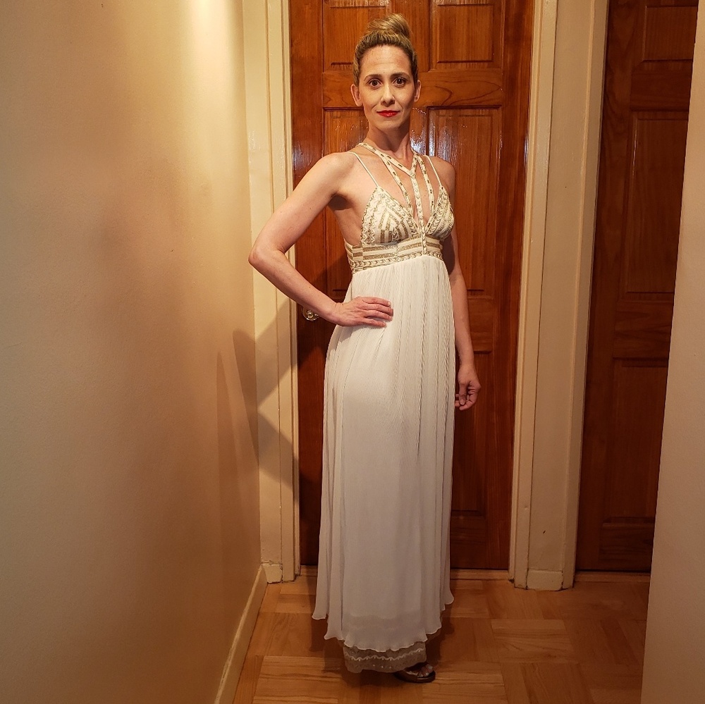 Free People Long Cream and Gold Gown